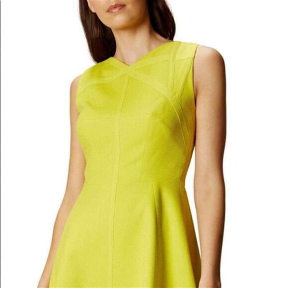 Karen Millen  Lime  Yellow Textured A-line Dress Size 8 - Picture 3 of 8